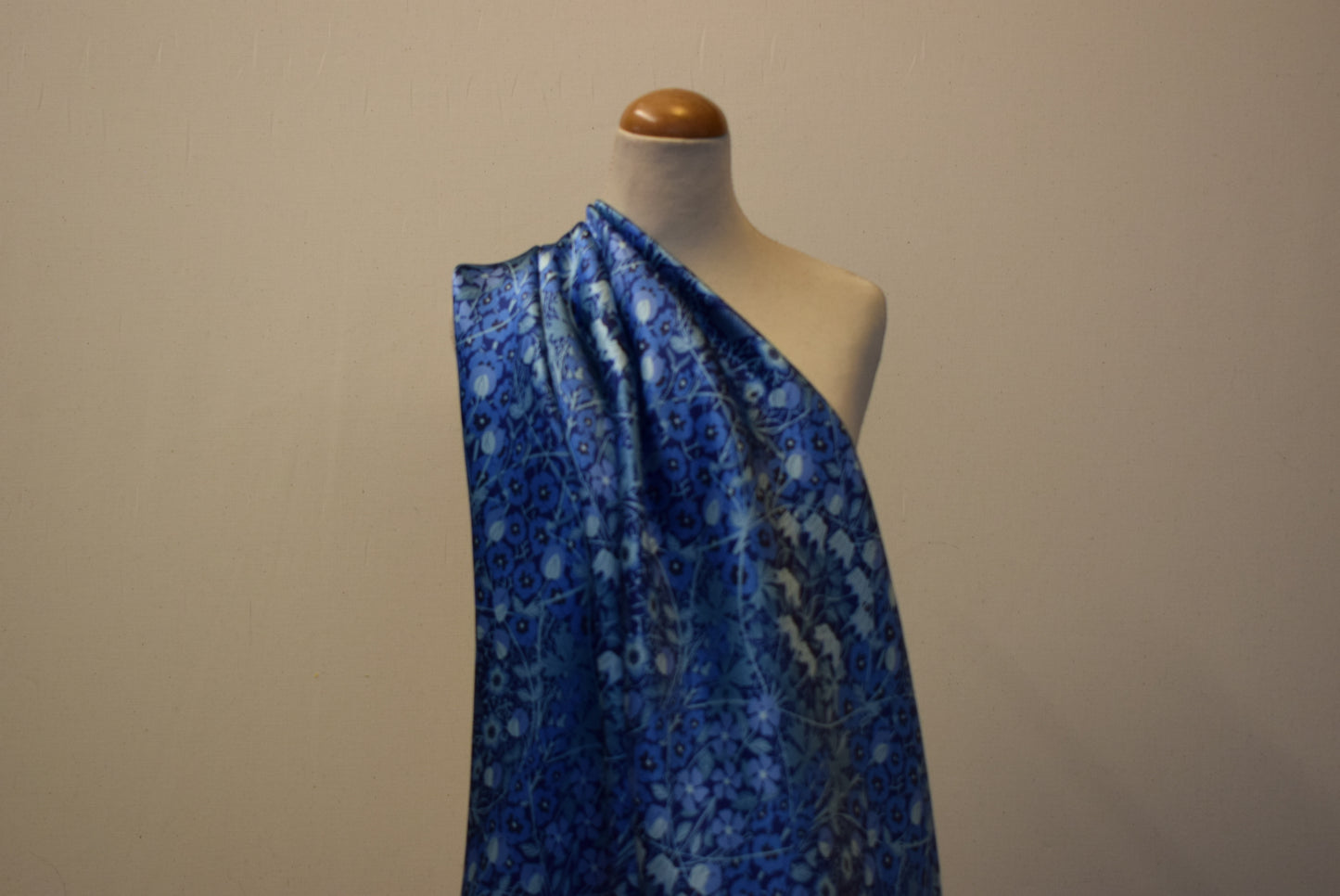 'Moonlit Flowers' Silk Satin- Blue