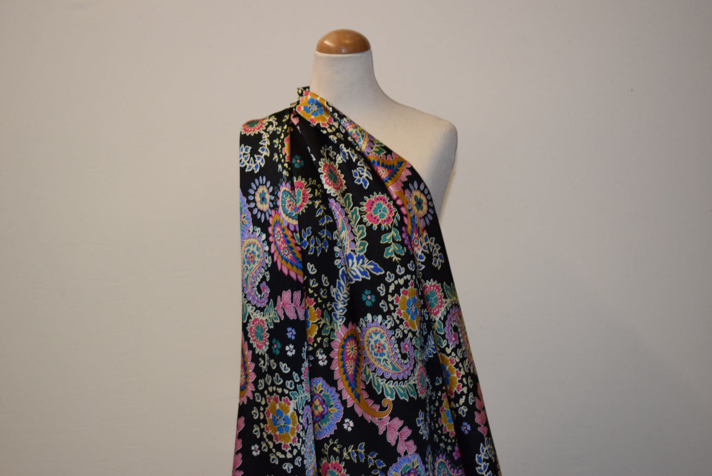 Black Paisley Satin Crépe