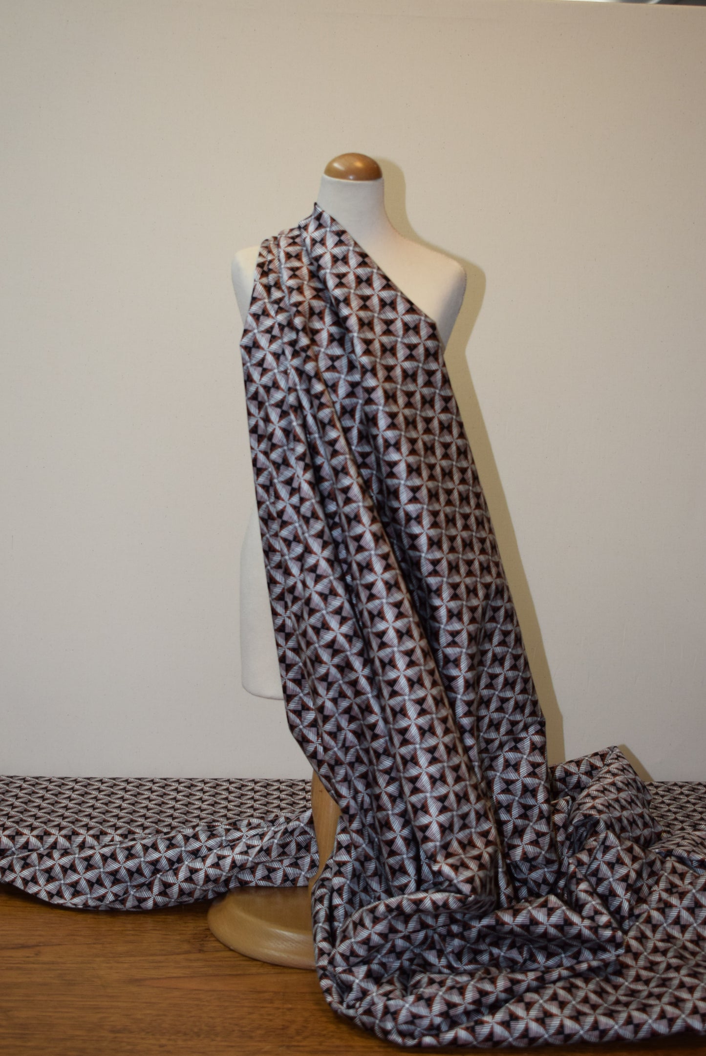'Windmill Tiles' Stretch Sateen - Rust