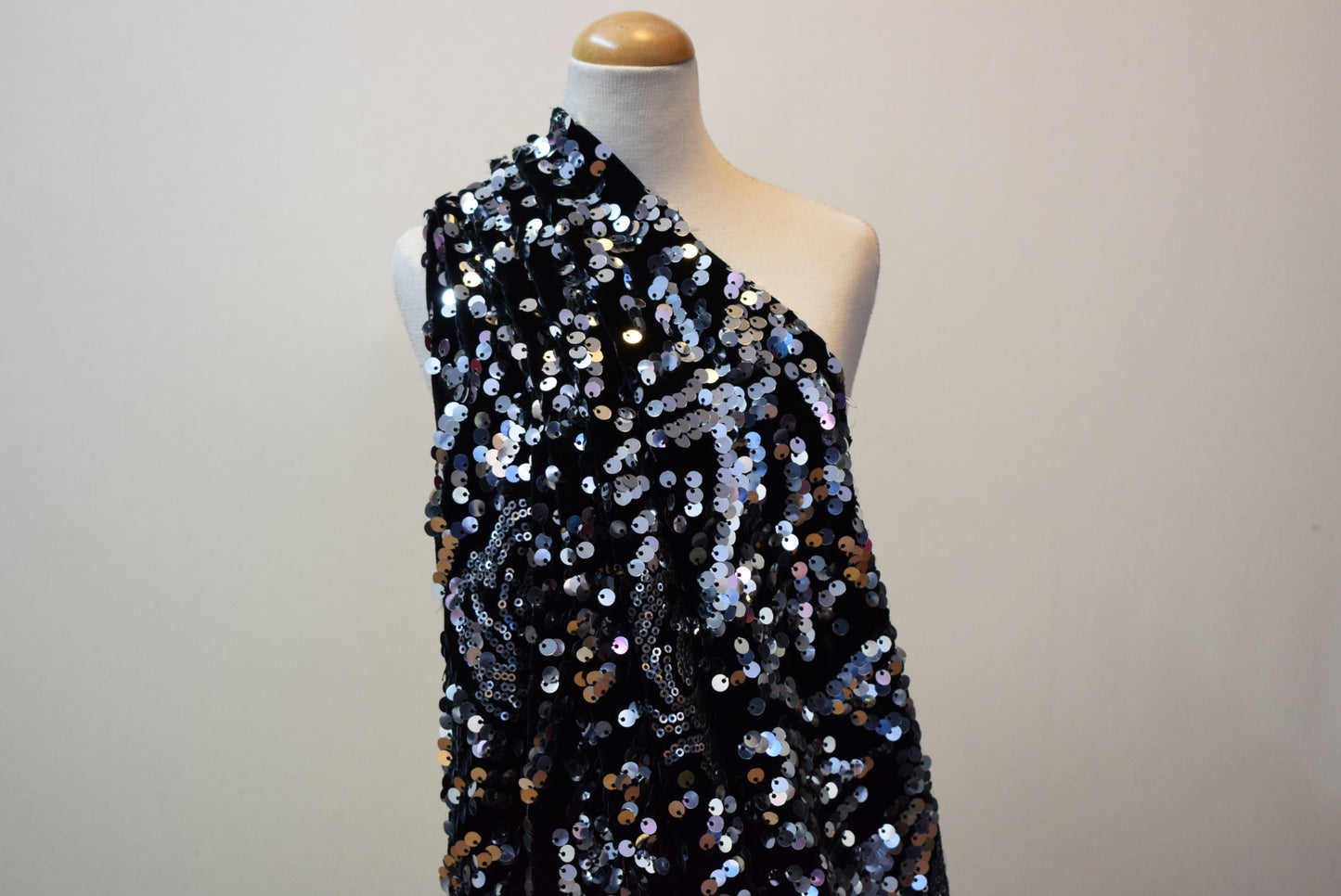 Silver Swirl Sequin On Black Velvet