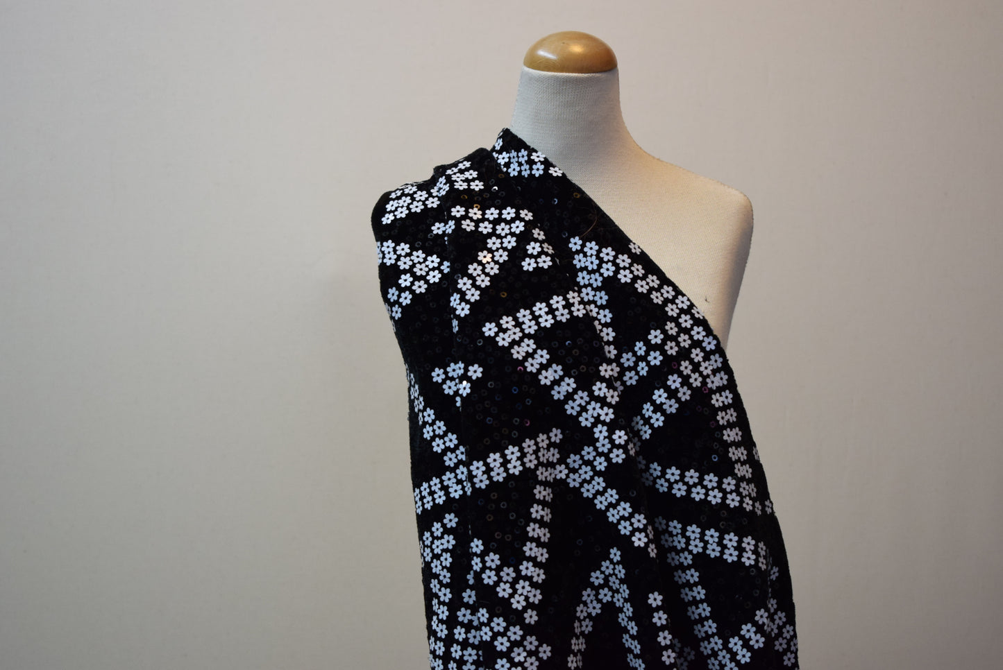 Daisy Sequins on Black Stretch Velvet