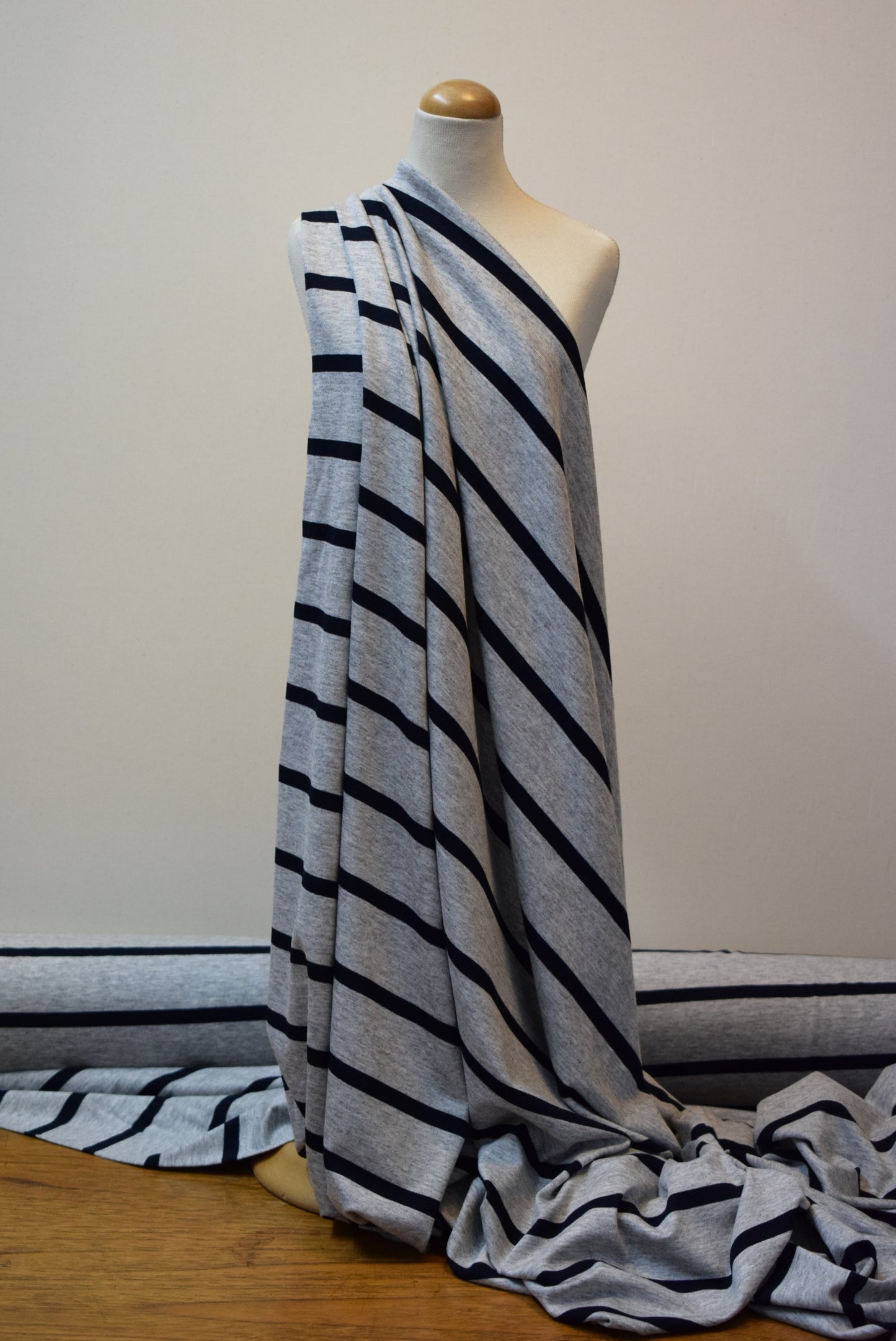 Midnight Stripe on Grey Jersey