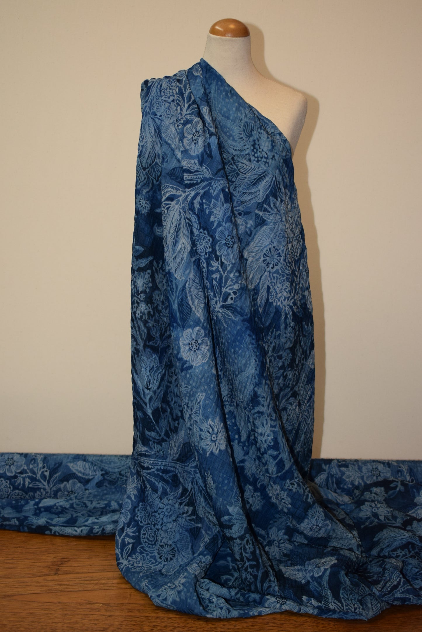 'Denim Flower' Crinkle Lawn