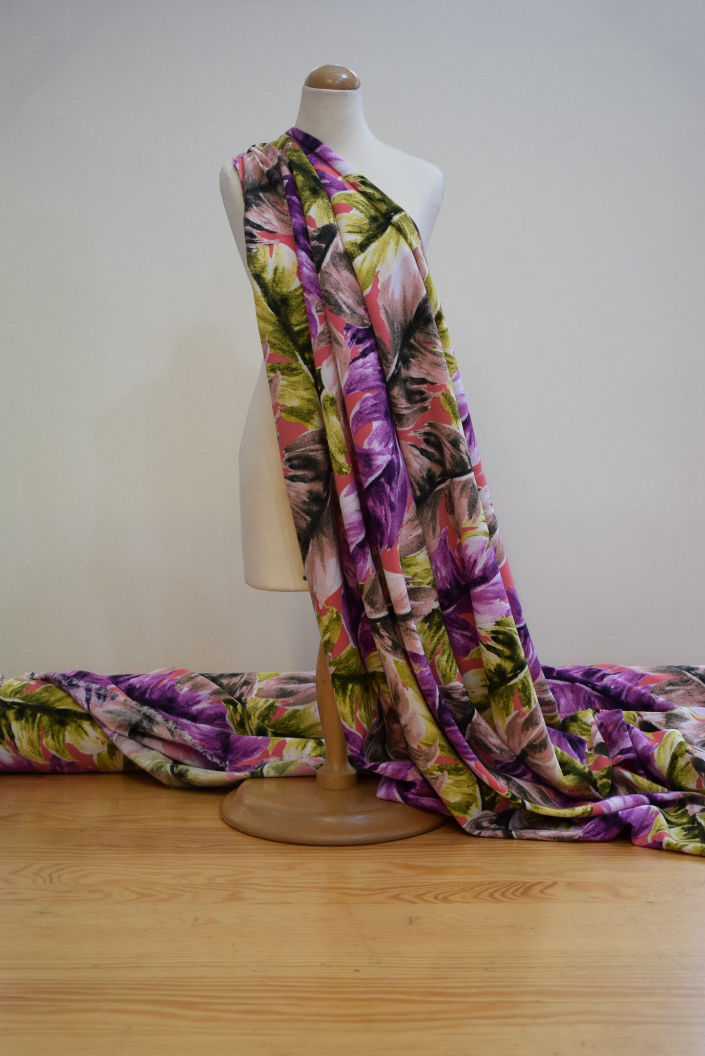 Purple & Coral Leaf Chirimen Crepe