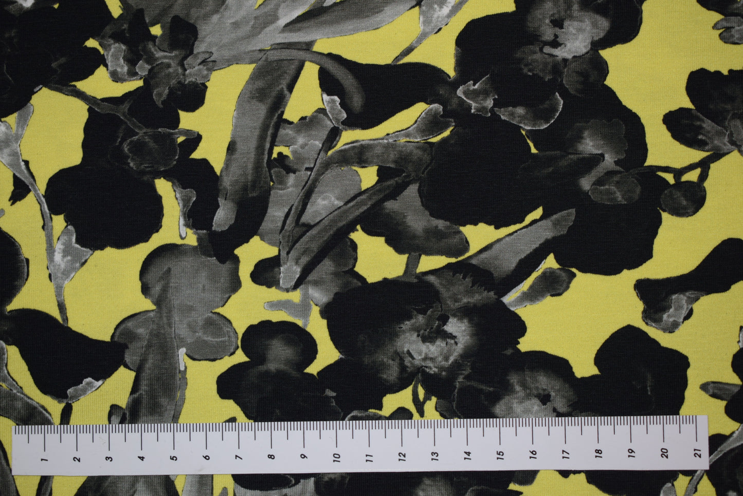 Grey Floral on Lemon Jersey