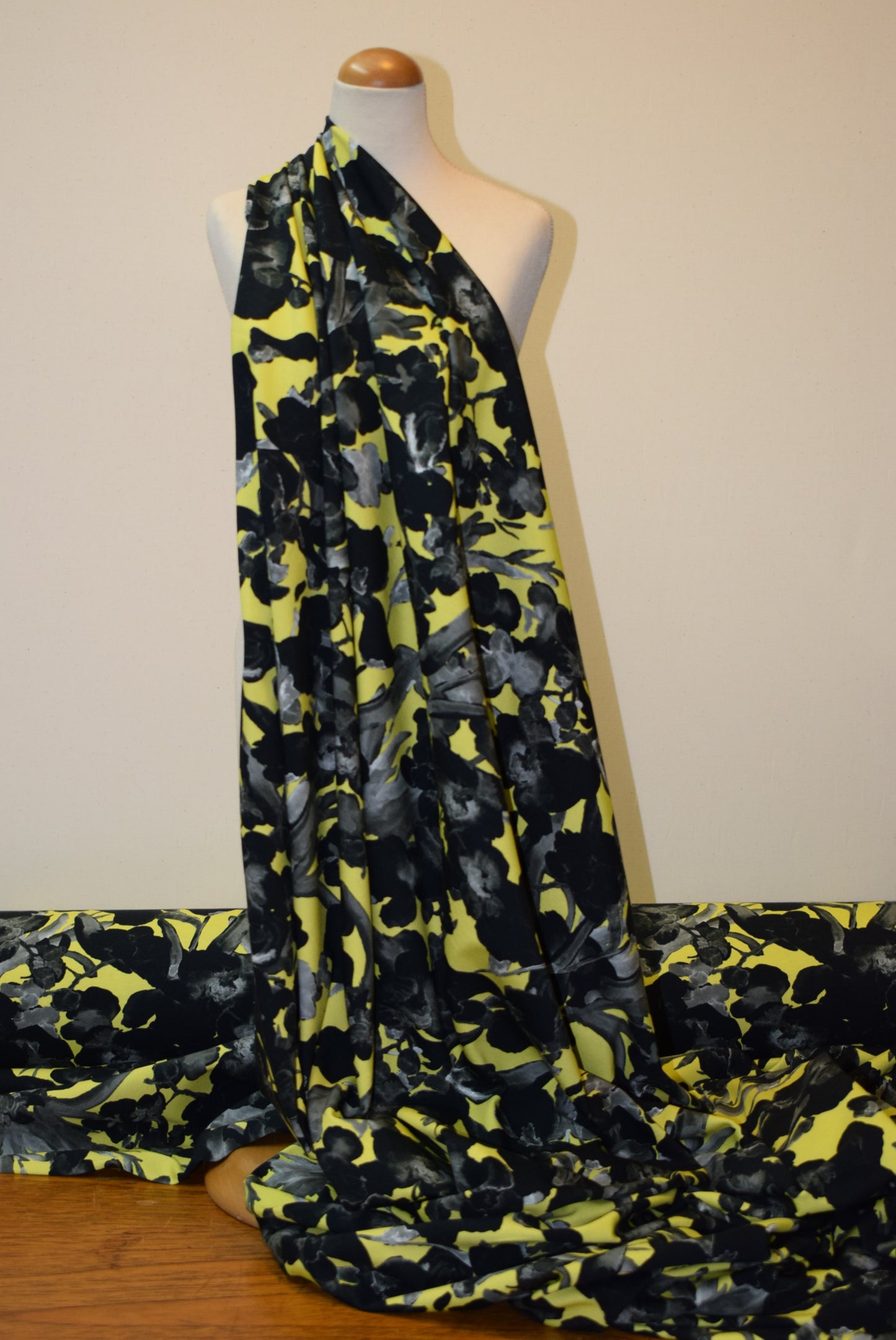 Grey Floral on Lemon Jersey