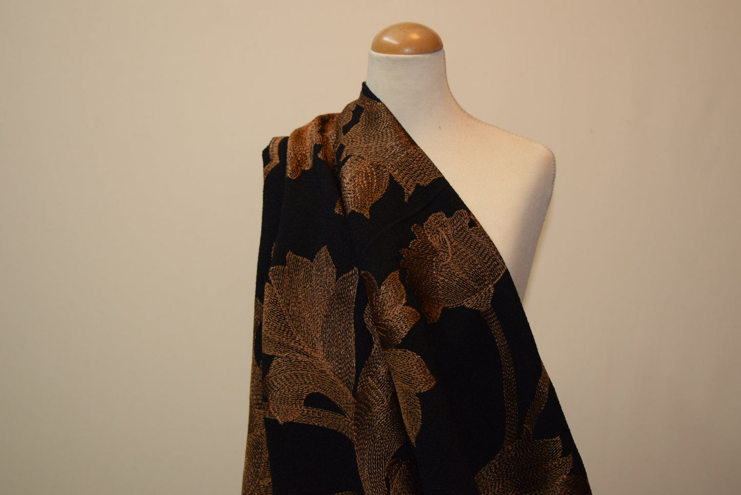 Copper Embroidery on Black Crepe