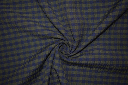 'Rowan' Seersucker - Moss & Navy (Fabric Godmother Collection)