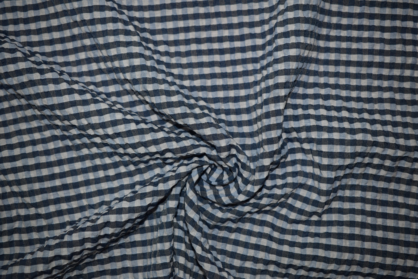 'Archie' Seersucker Check - Navy & Blue (Fabric Godmother Collection)