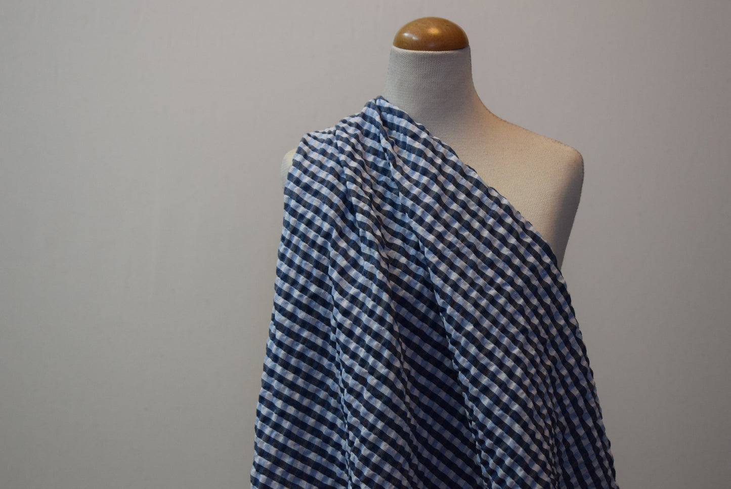 'Archie' Seersucker Check - Navy & Blue (Fabric Godmother Collection)