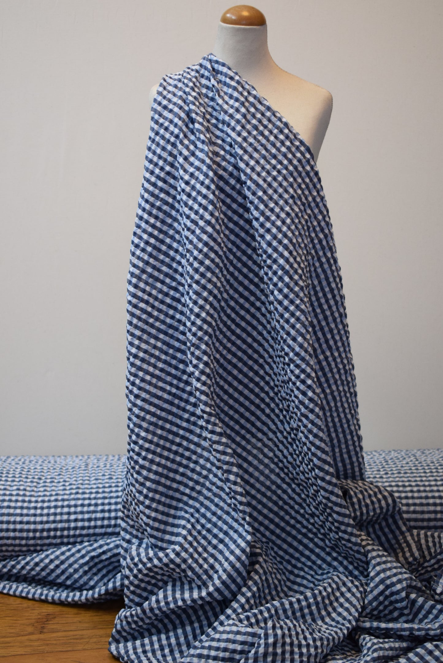 'Archie' Seersucker Check - Navy & Blue (Fabric Godmother Collection)