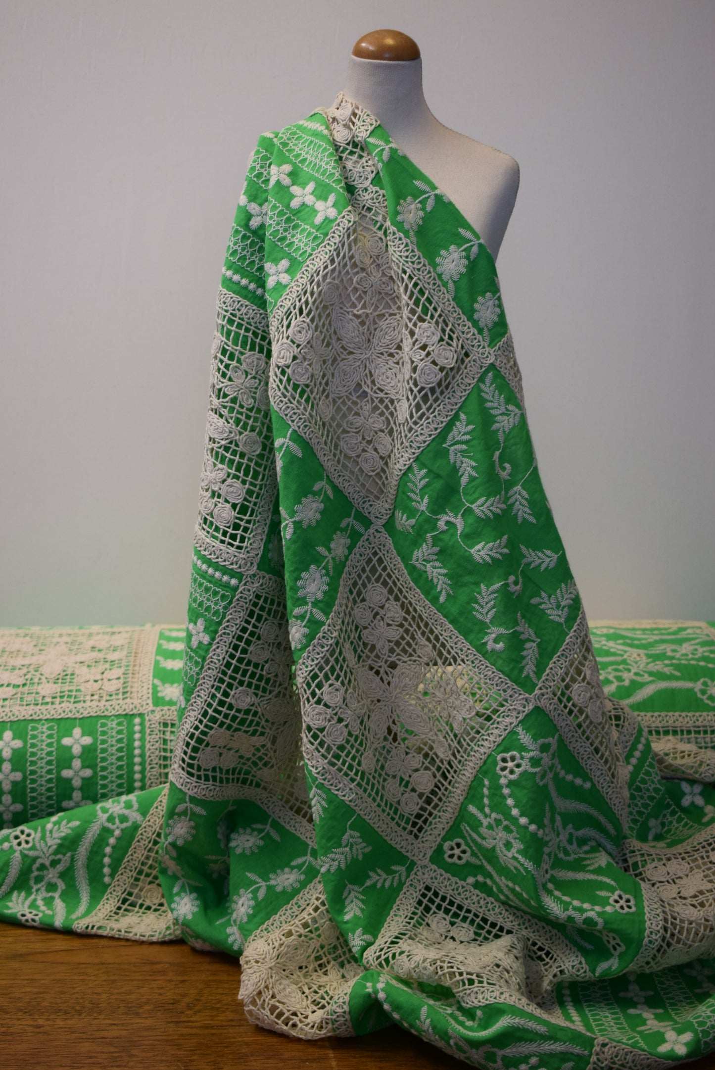 Apple Green Embroidery/Mesh Patchwork