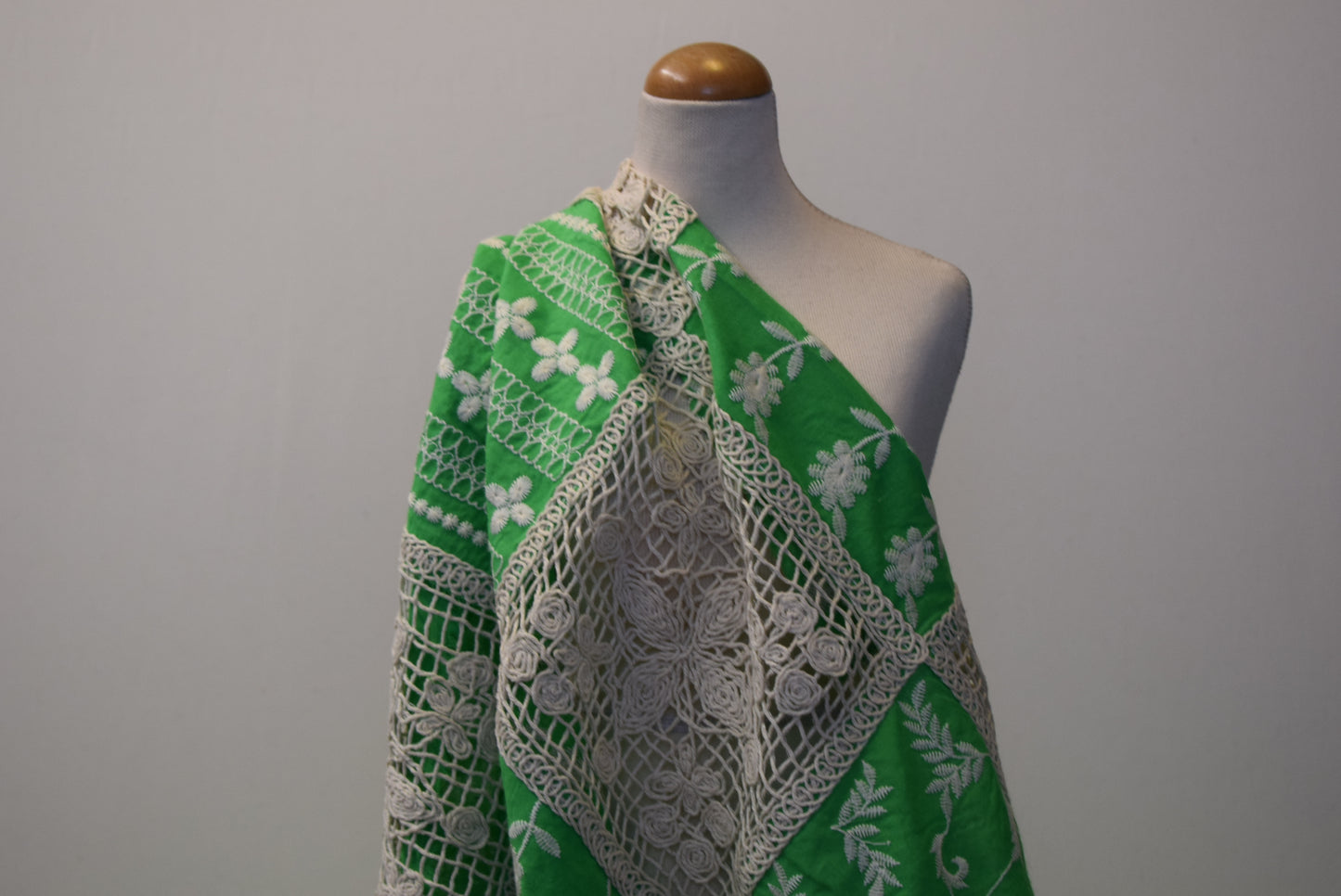 Apple Green Embroidery/Mesh Patchwork