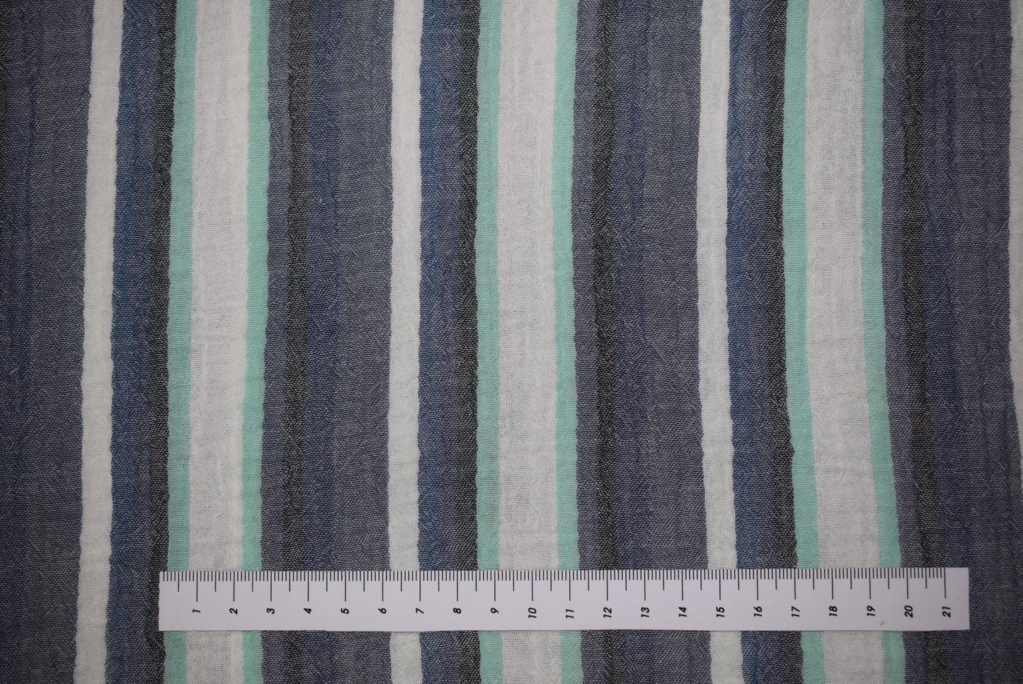 'Antibes' Blue Stripe Crinkle Doublecloth