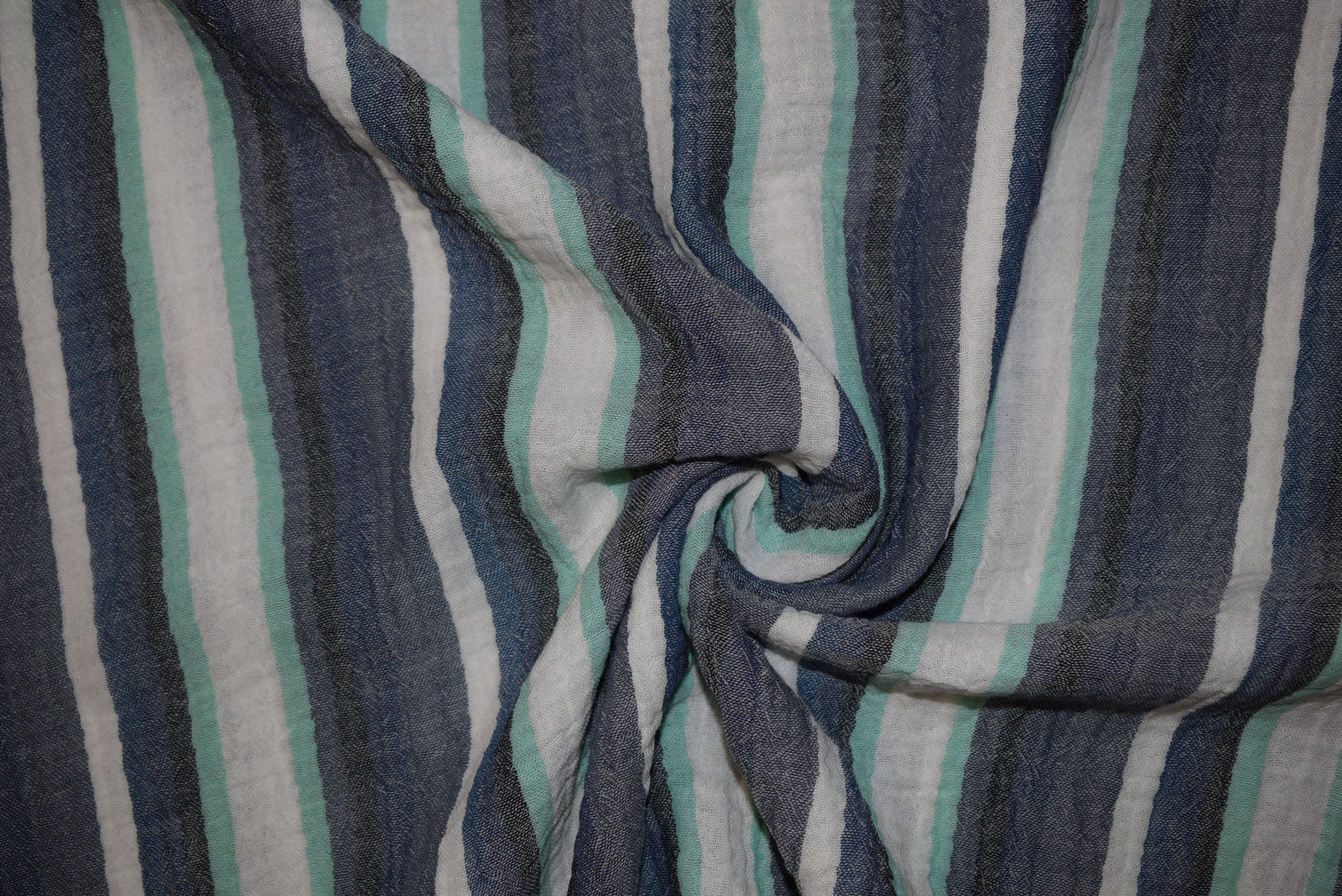 'Antibes' Blue Stripe Crinkle Doublecloth