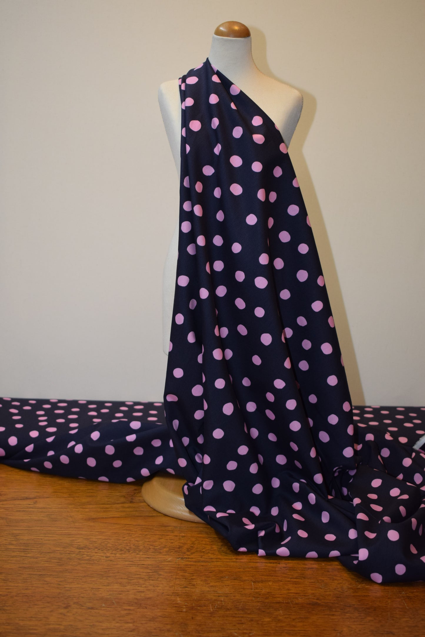 Pink Spot On Navy Poplin