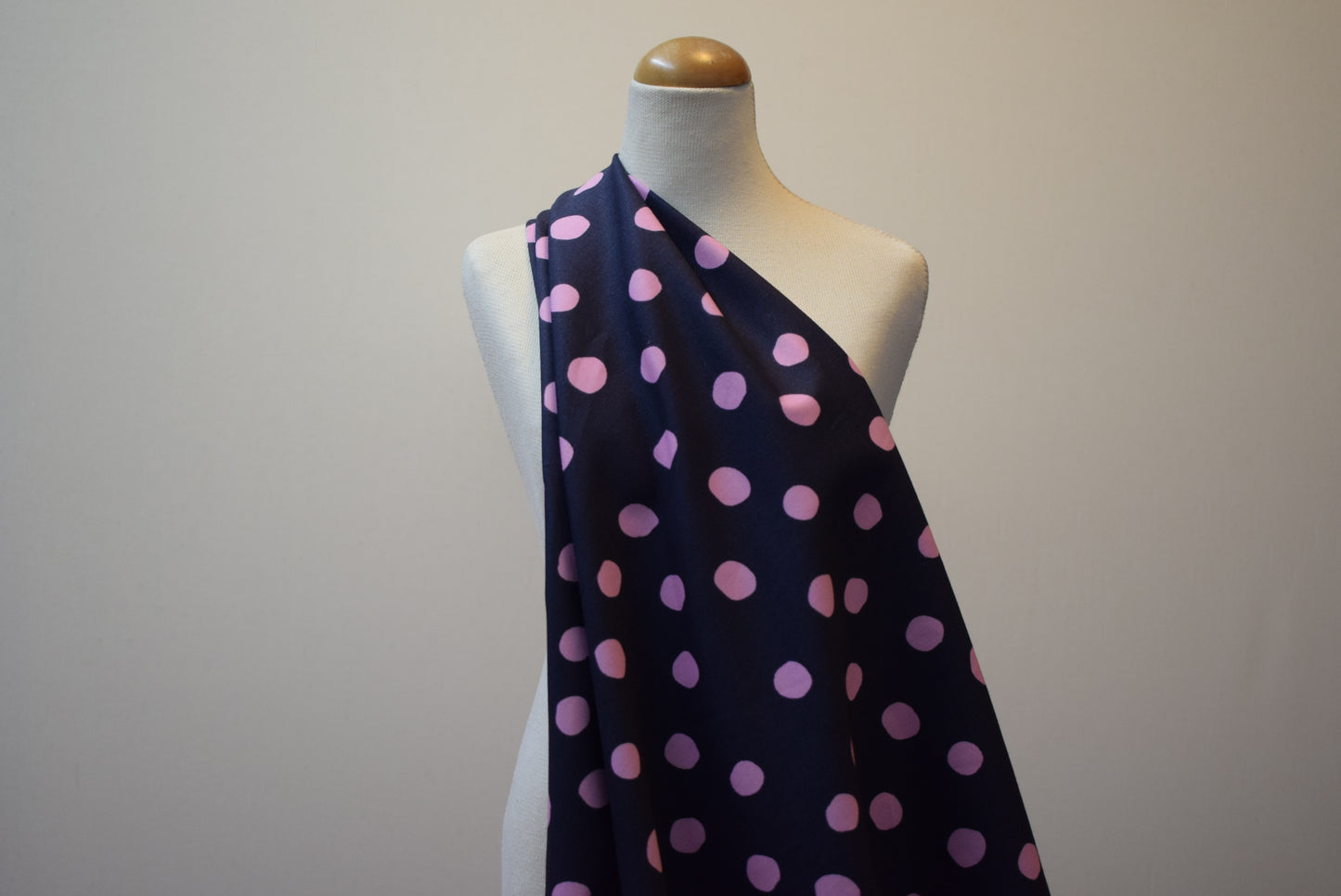 Pink Spot On Navy Poplin