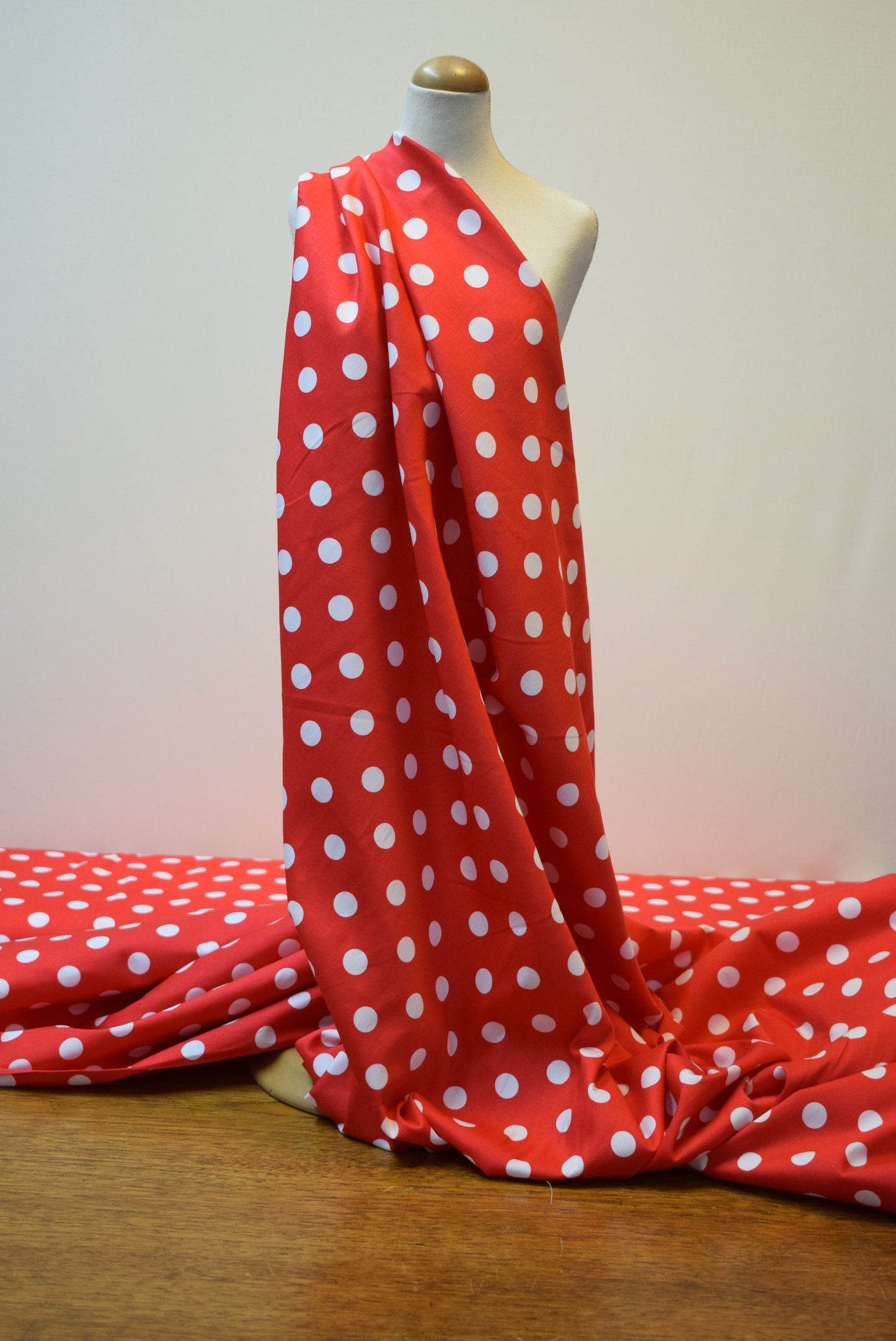 White Spot On Red Stretch Sateen