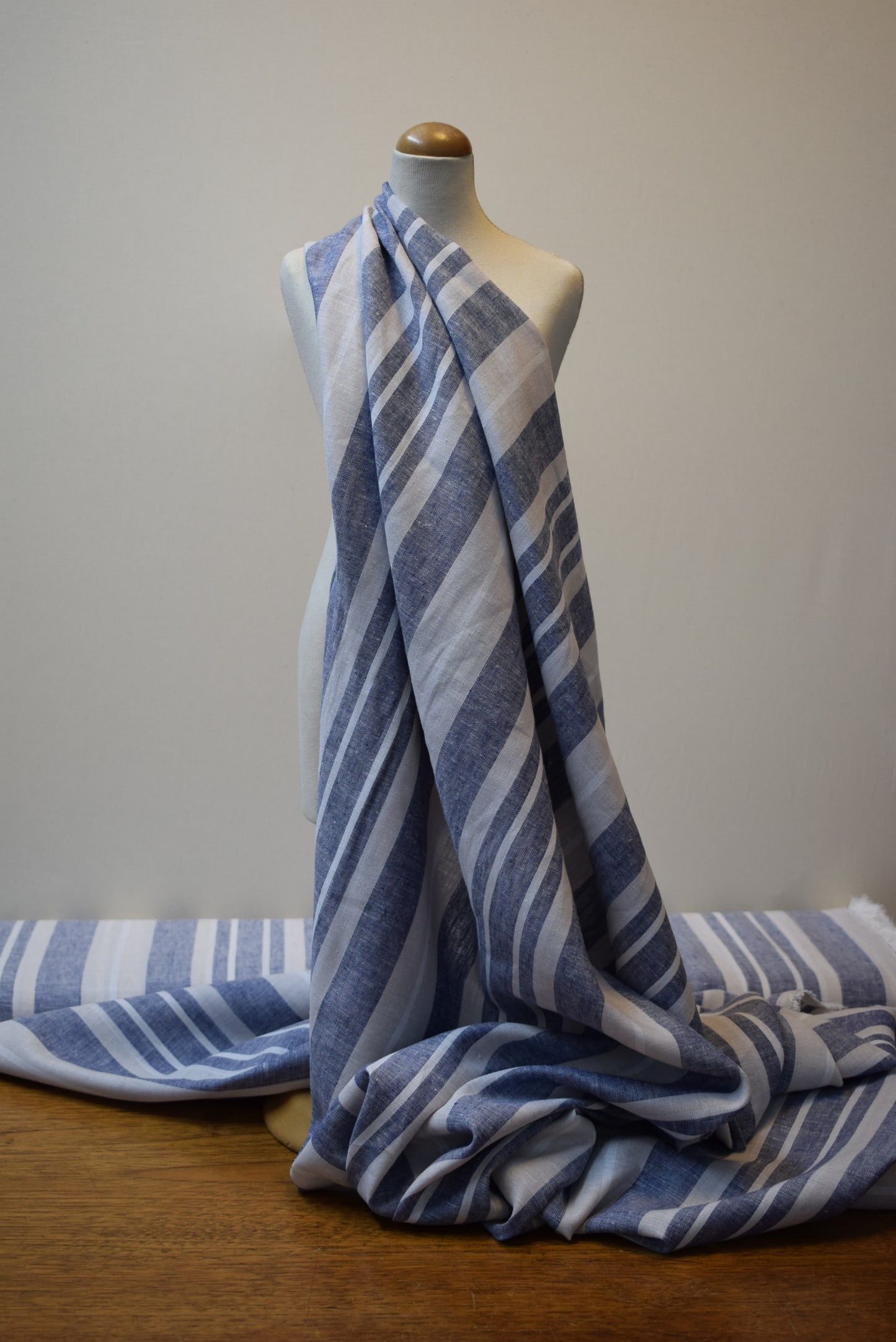 Denim/Beige Linen Mix Stripe