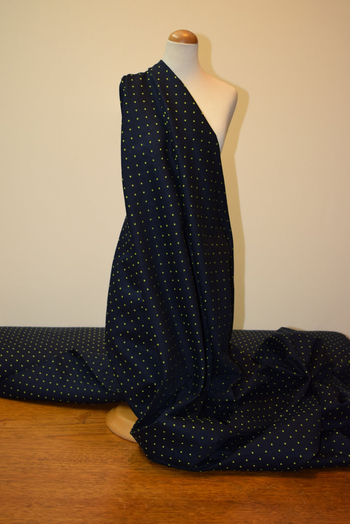 Spot Embroidered Linen - Navy & Lime