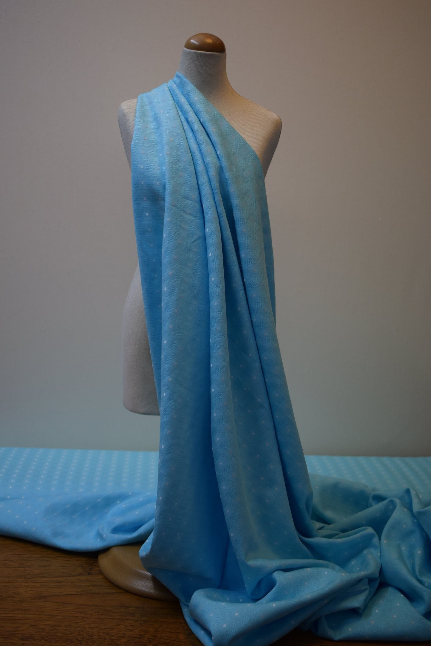 Spot Embroidered Linen - Aqua/Ivory