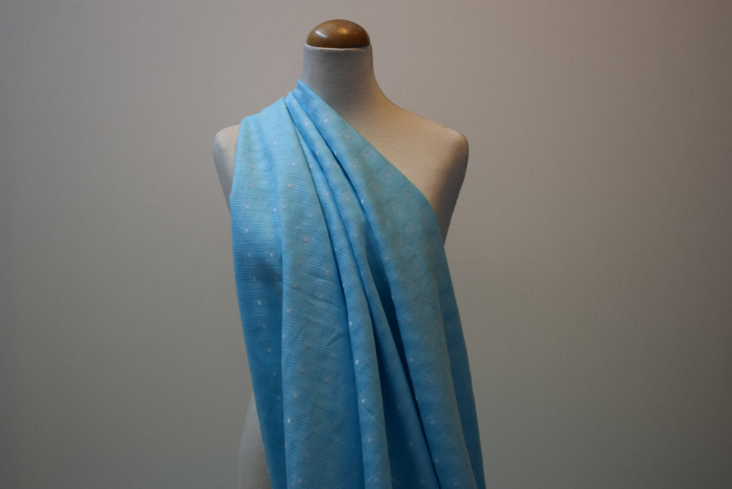 Spot Embroidered Linen - Aqua/Ivory