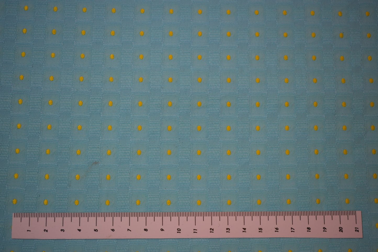 Spot Embroidered Linen - Aqua/Yellow