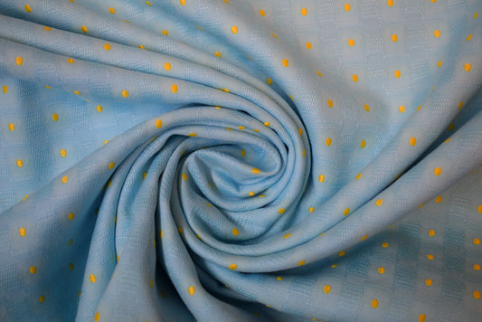Spot Embroidered Linen - Aqua/Yellow