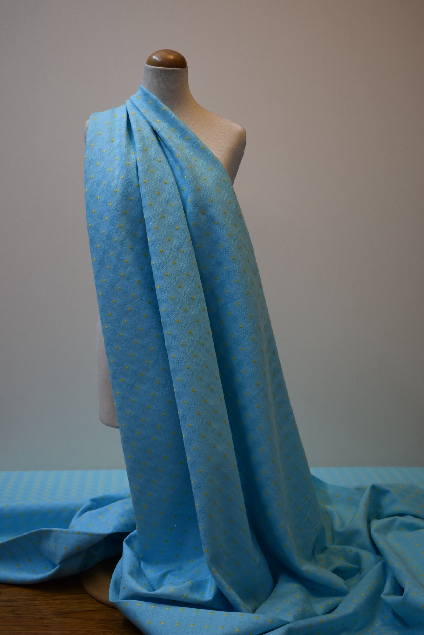 Spot Embroidered Linen - Aqua/Yellow