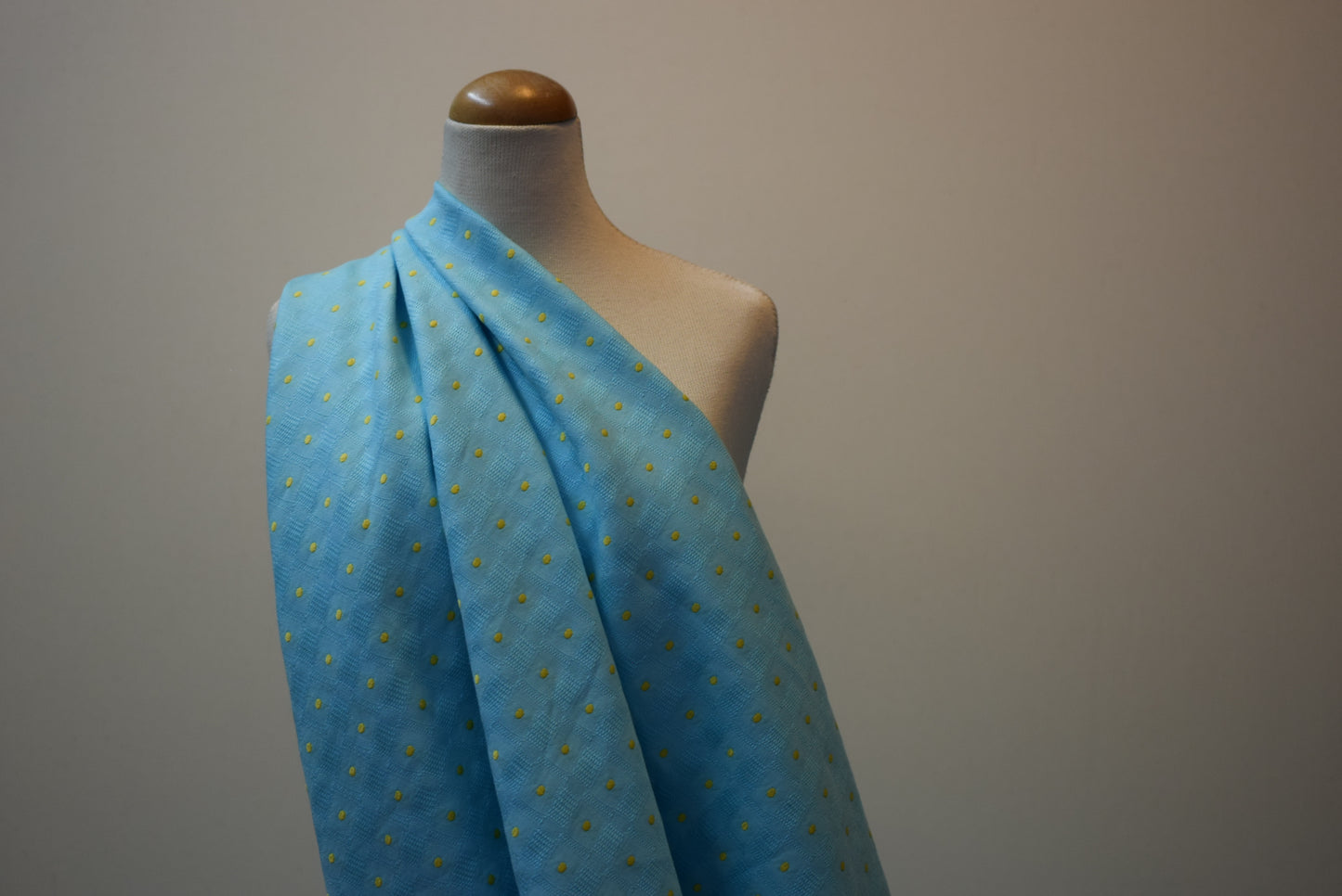 Spot Embroidered Linen - Aqua/Yellow