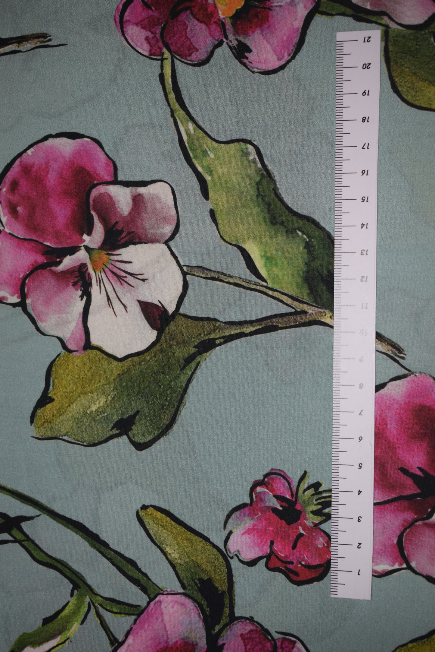 'Orchid' Sateen Print - Aqua