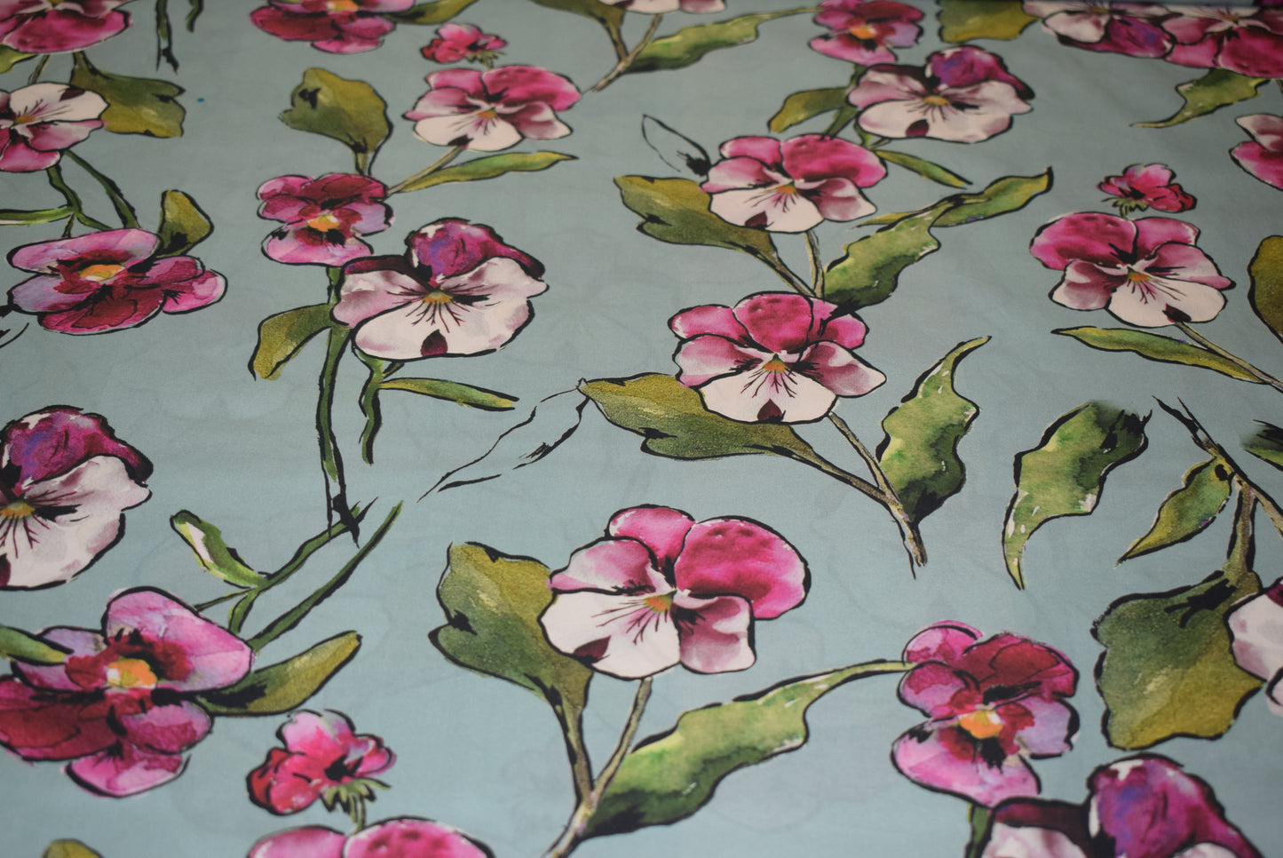 'Orchid' Sateen Print - Aqua
