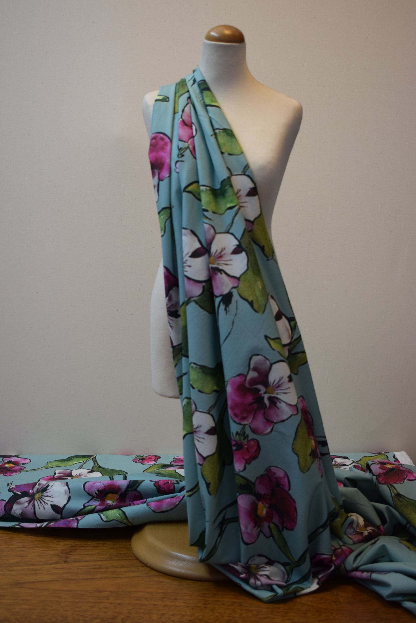 'Orchid' Sateen Print - Aqua