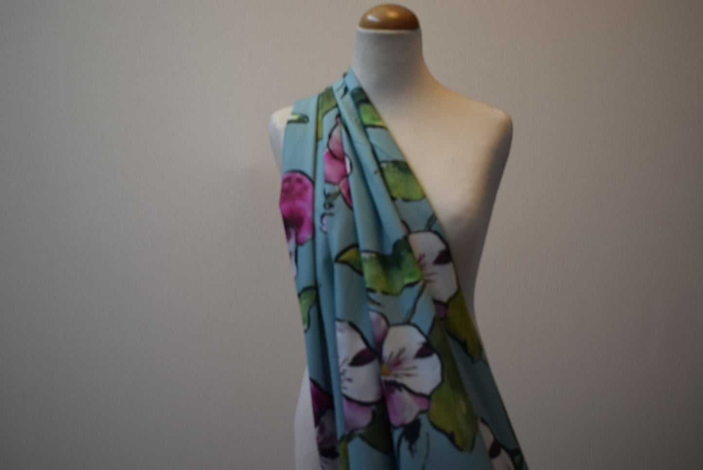 'Orchid' Sateen Print - Aqua
