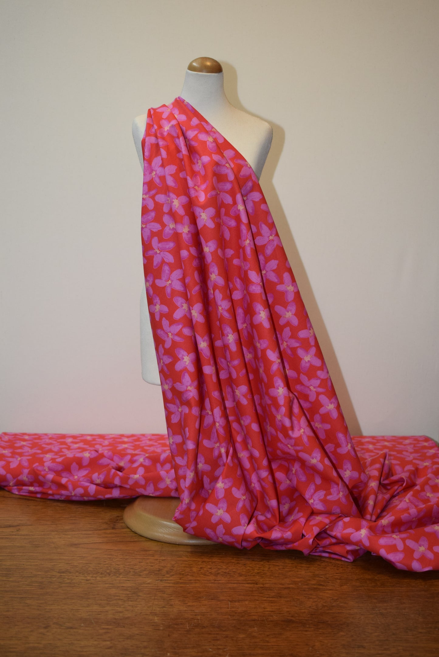 'Clarissa' pima lawn - pink on red