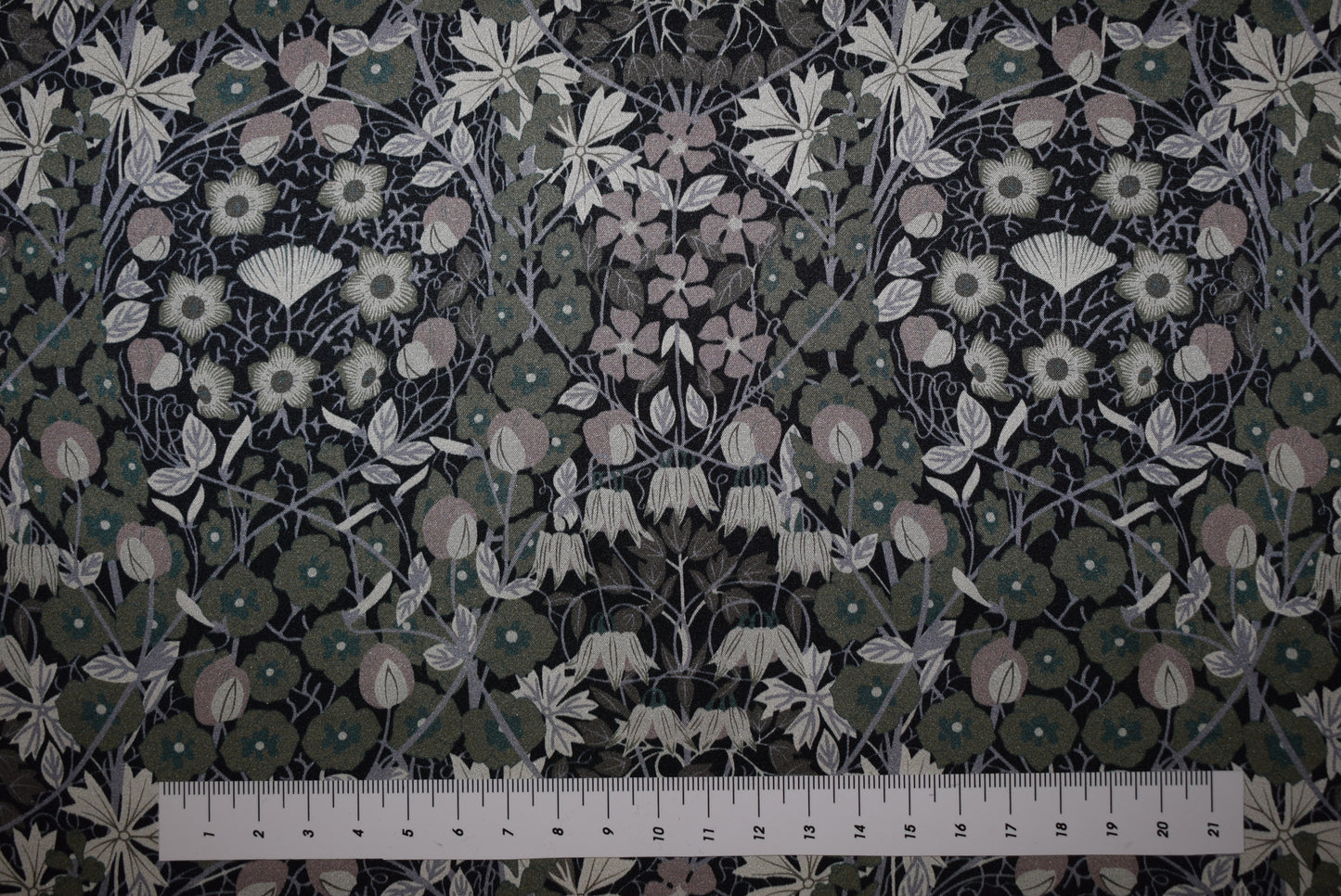 'Moonlit Flowers' Silk Satin- Black