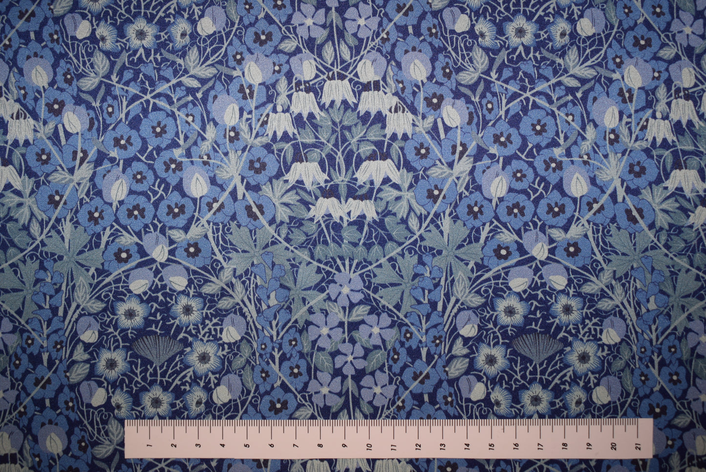 'Moonlit Flowers' Silk Satin- Blue