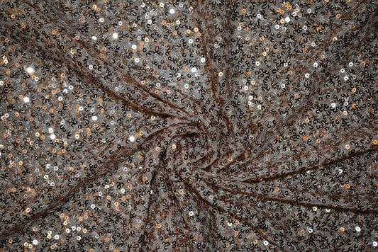 Rose Gold Mini Sequins On Mesh