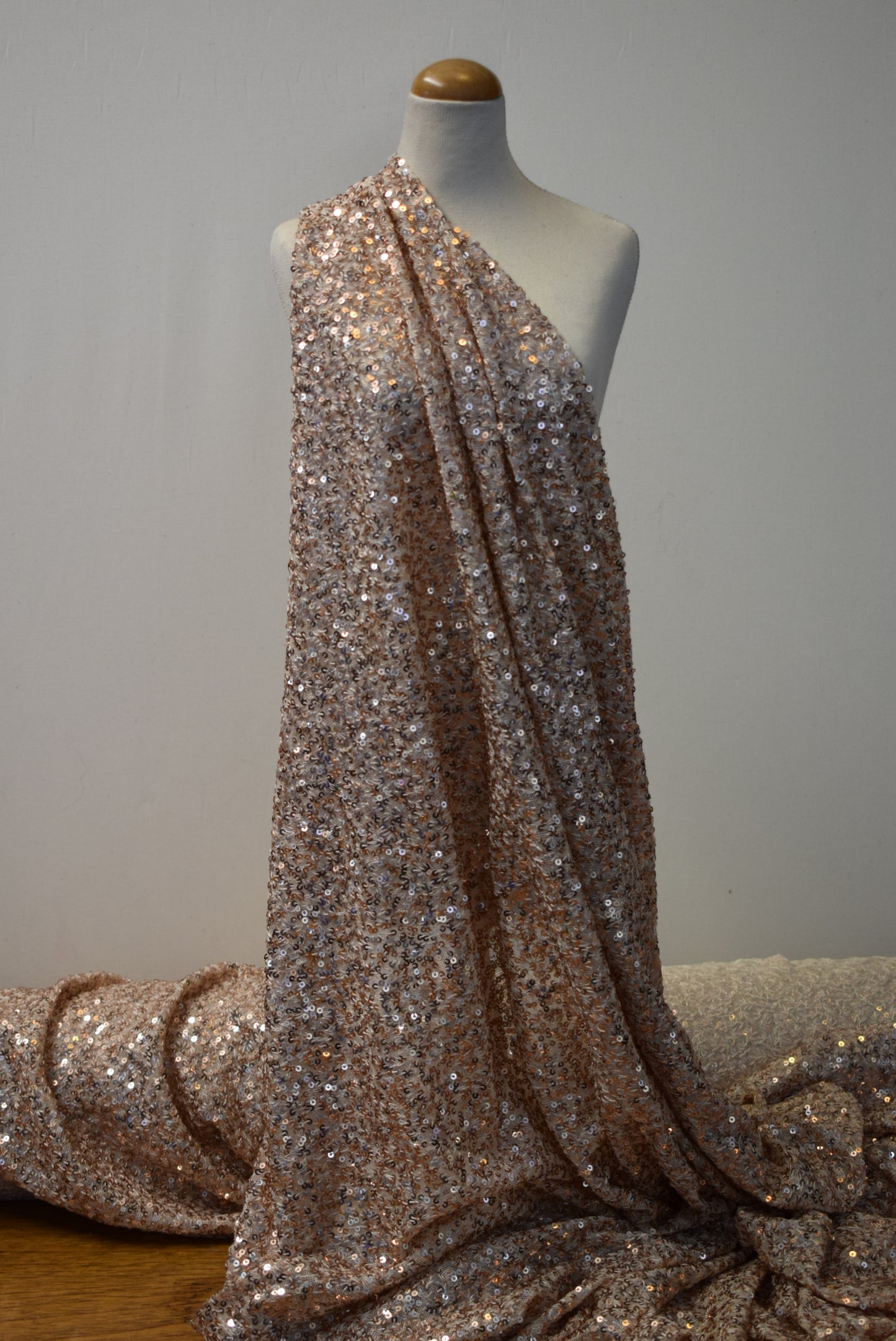 Rose Gold Mini Sequins On Mesh