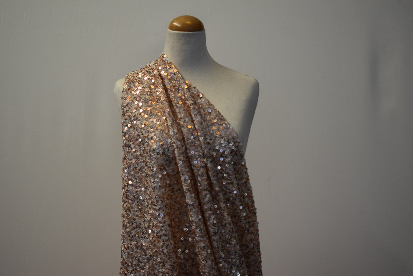 Rose Gold Mini Sequins On Mesh