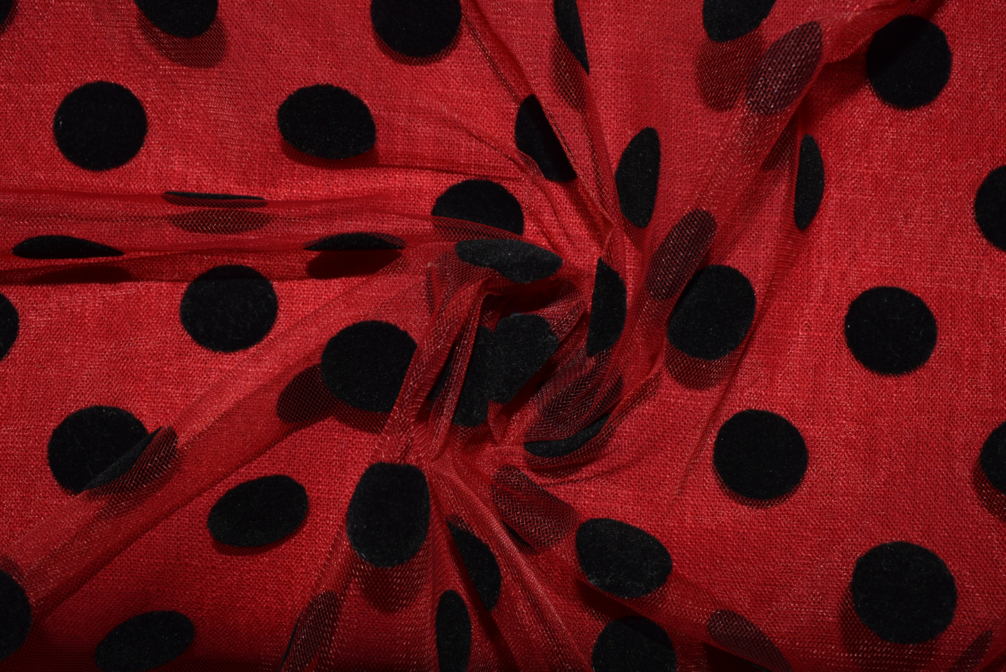 Black Flock Spot On Red Tulle