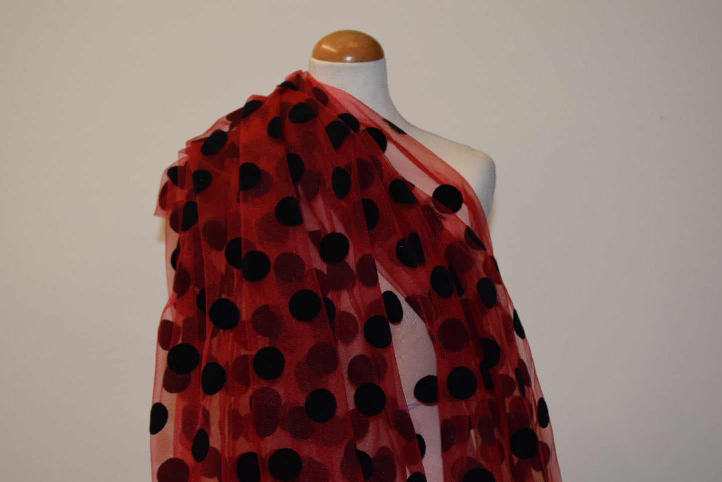 Black Flock Spot On Red Tulle