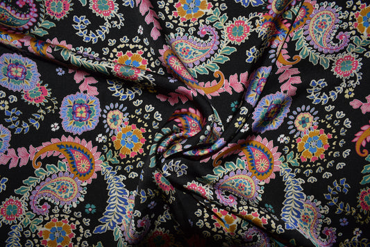 Black Paisley Satin Crépe
