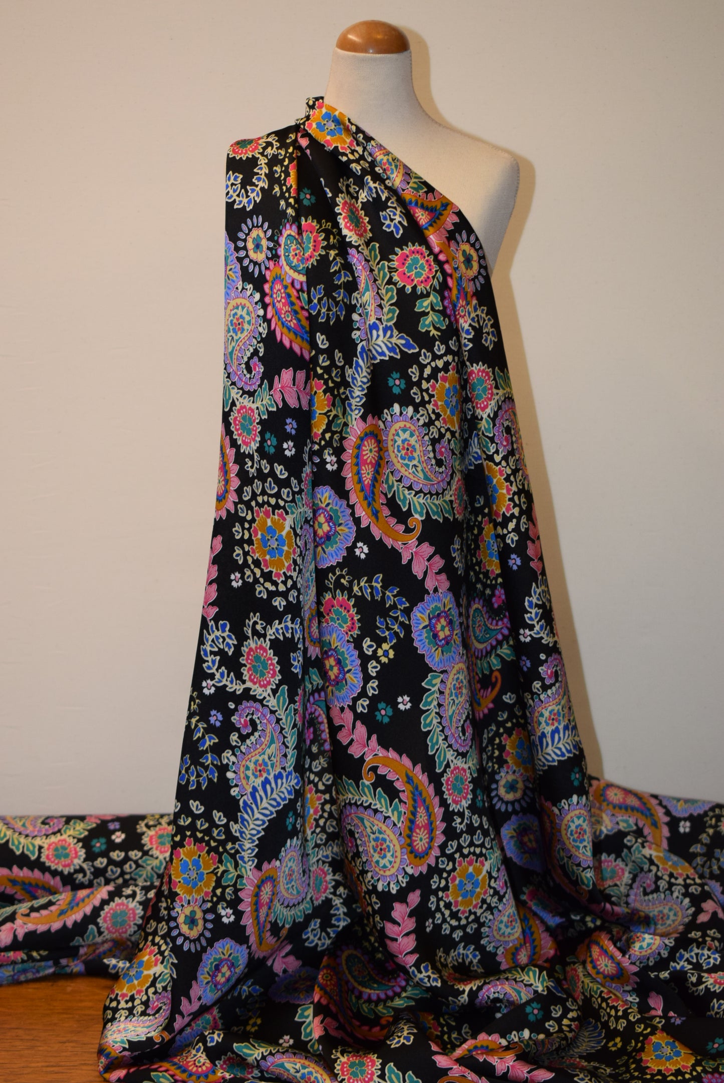 Black Paisley Satin Crépe