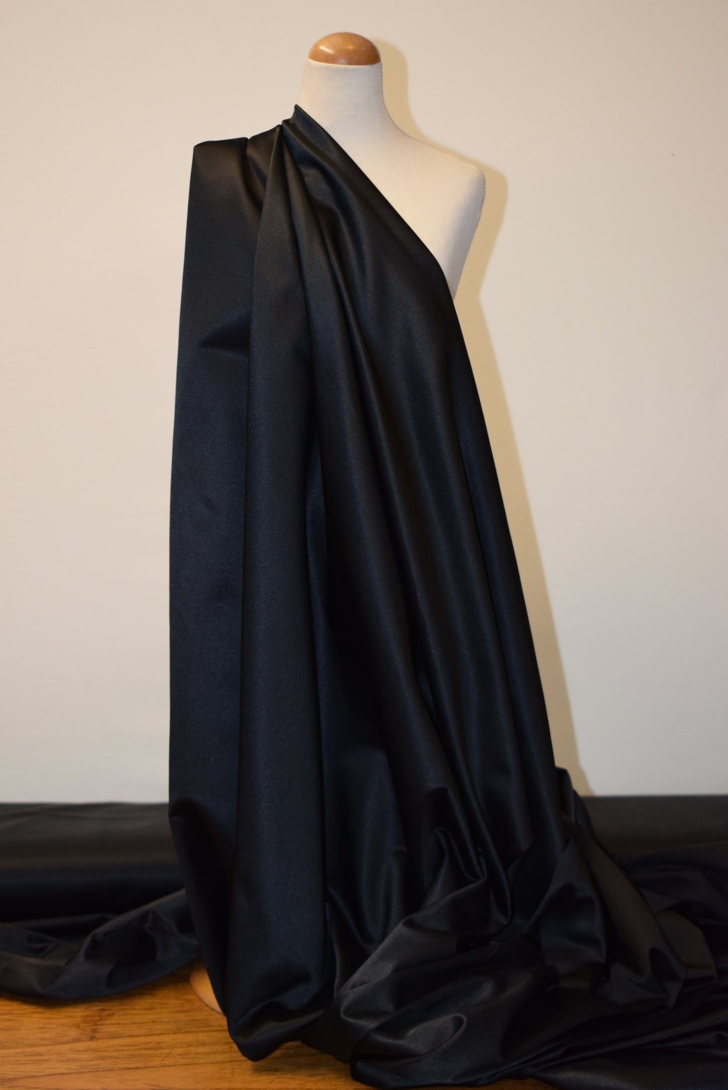 Black Stretch Cotton Mix Satin