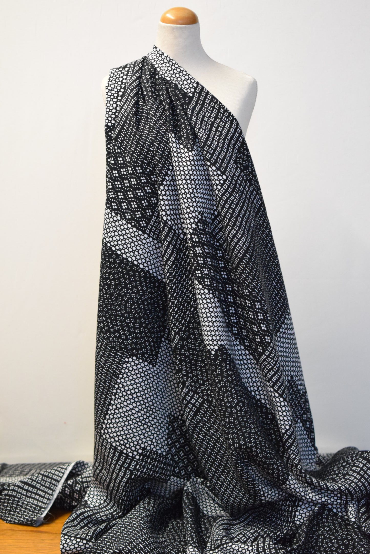 Black 'Sashiko' Print Twill