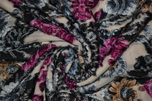 CeriseFlocked Floral Burnout Knit
