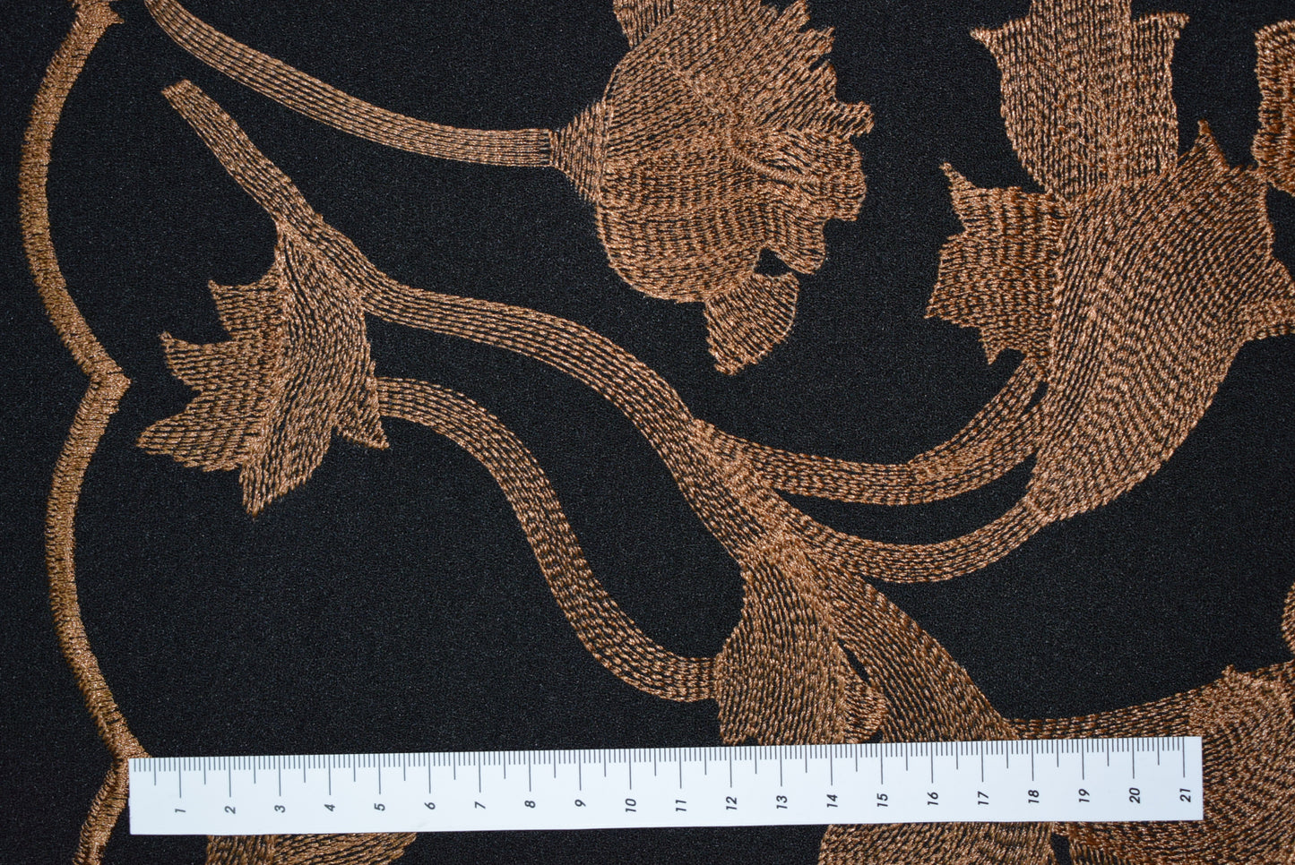 Copper Embroidery on Black Crepe