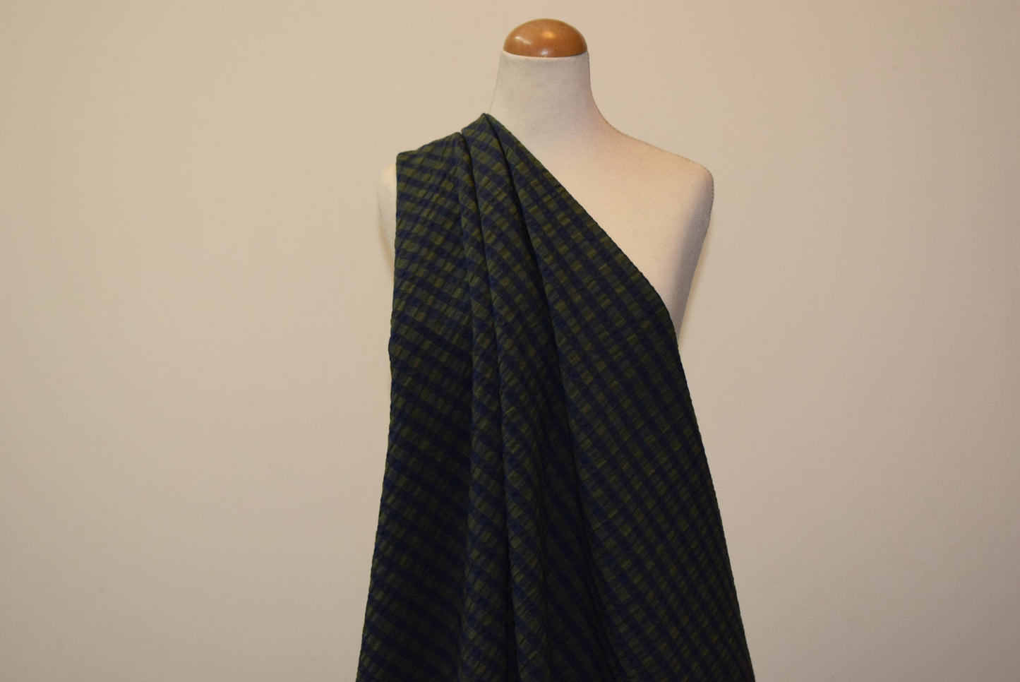 'Rowan' Seersucker - Moss & Navy (Fabric Godmother Collection)