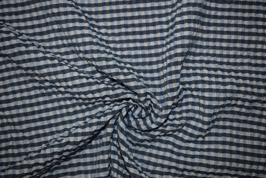 'Archie' Seersucker Check - Navy & Blue (Fabric Godmother Collection)